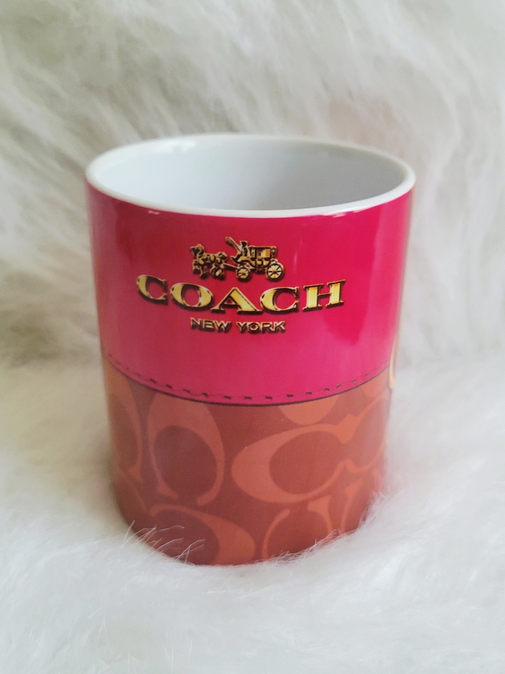 Fashion Pink and Brown Signature Ceramic Accent Cup with Gold Logo